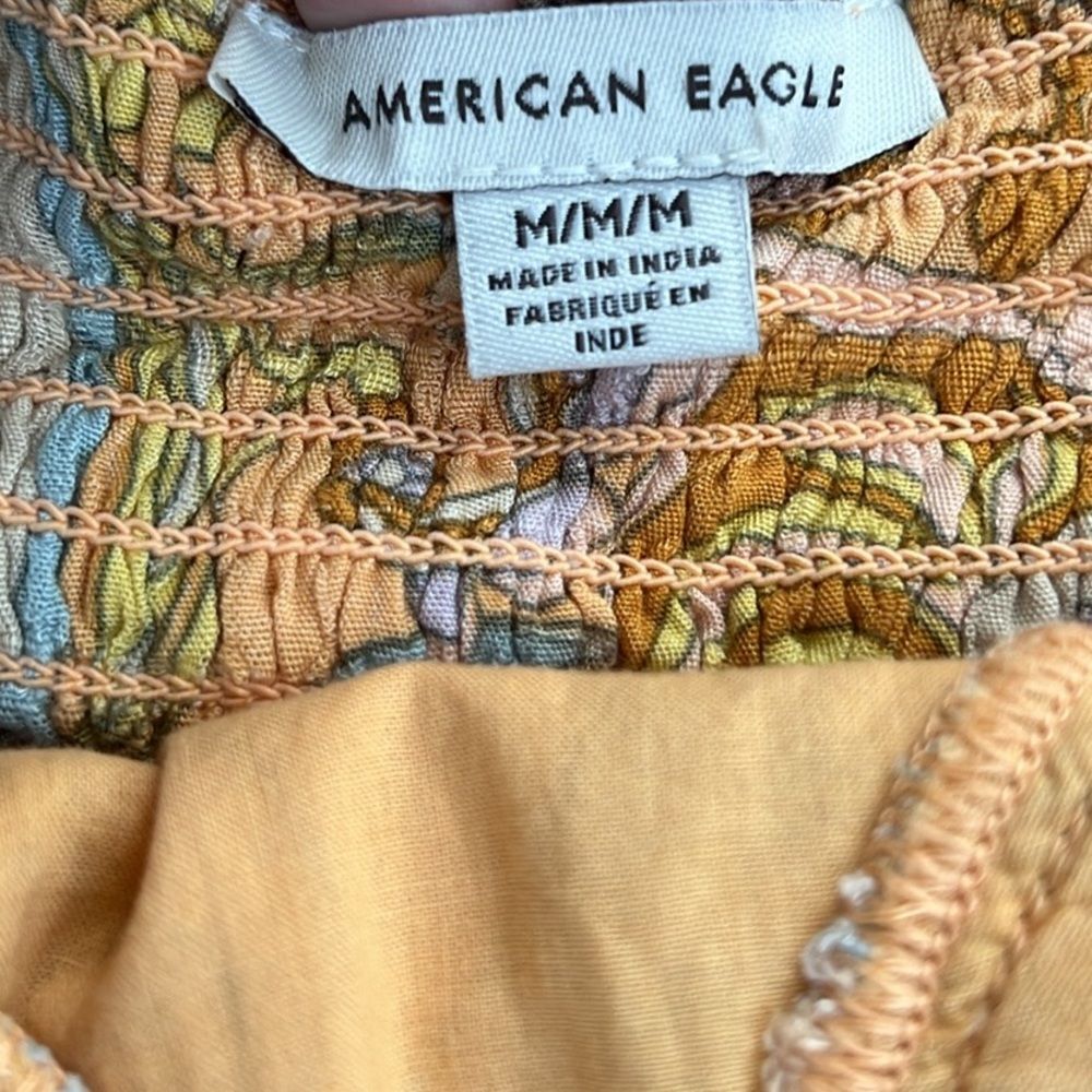AMERICAN EAGLE Smocked Tiered Mini Dress Medium Orange Paisley 70s Retro Boho - Picture 2 of 10